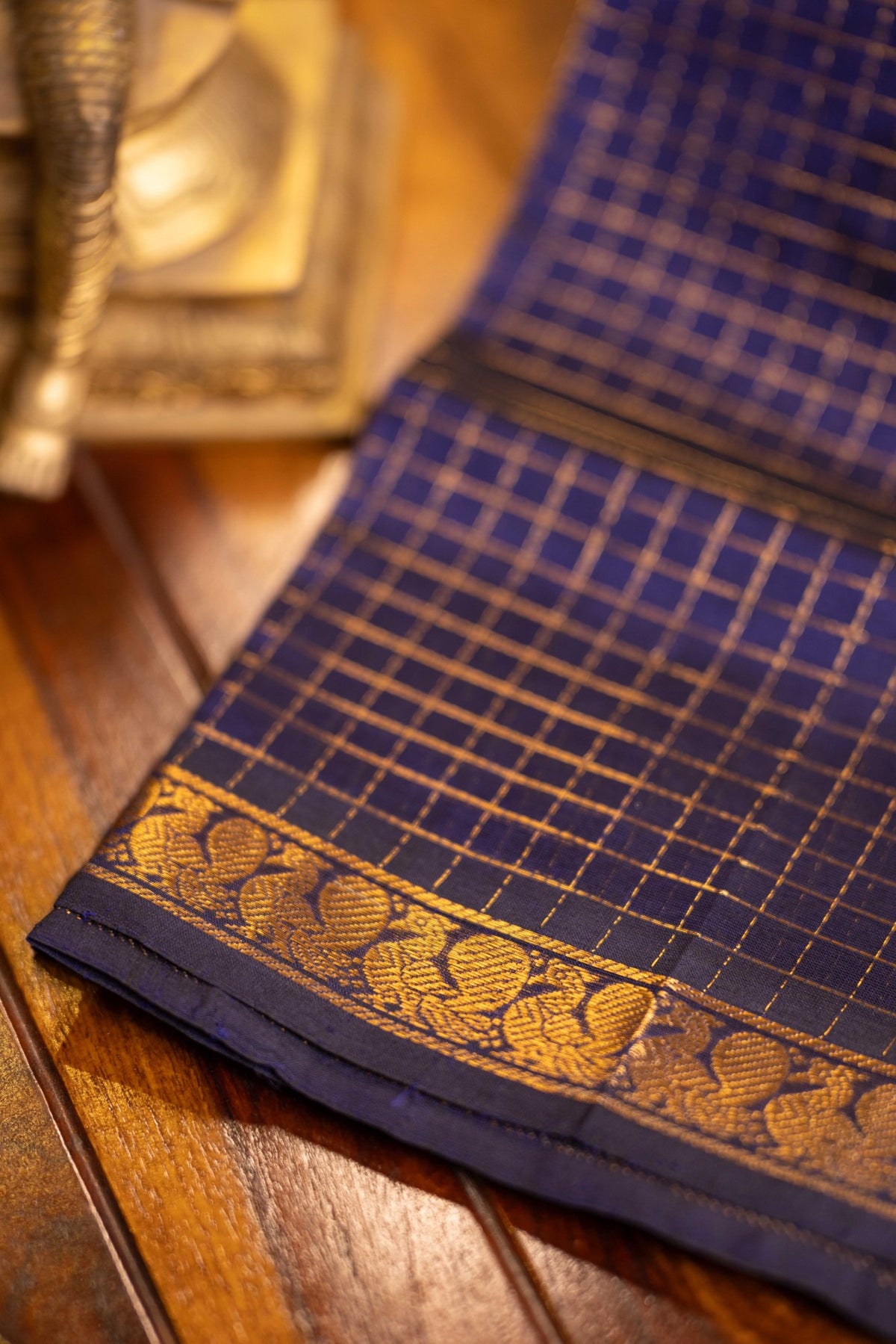 Small Border Vintage Muthukattam - Navy Blue