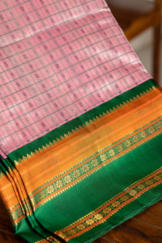 Baby pink lakshambutta with meenakshi green
