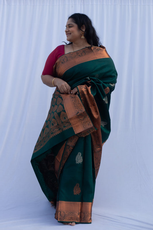 Bottle Green Copper Zari Sarees