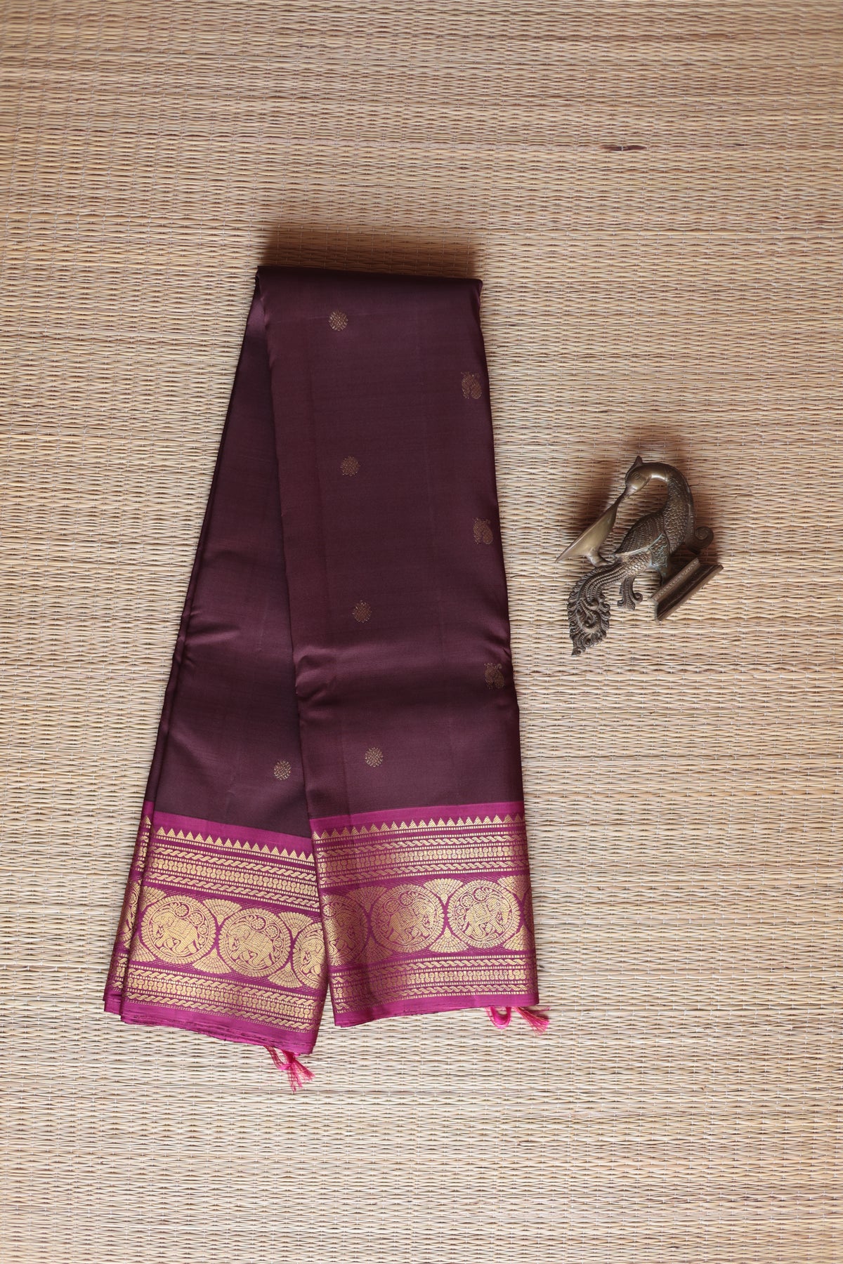 Coffee brown with majenta elephant border