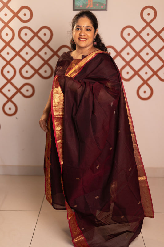 Coffee brown shade2 - Chettinad cotton A-Line kurta + dupatta