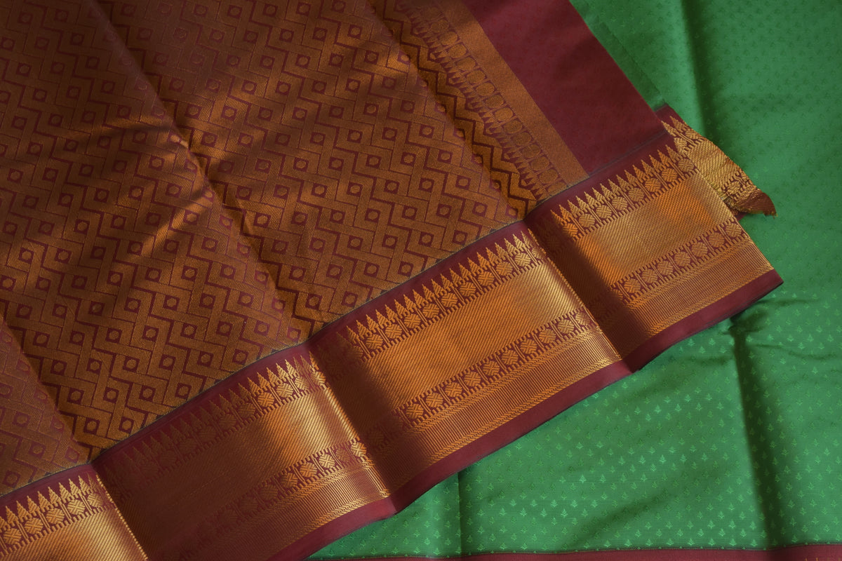 Dark Green & Brown Kanchipuram Semi Silk Saree