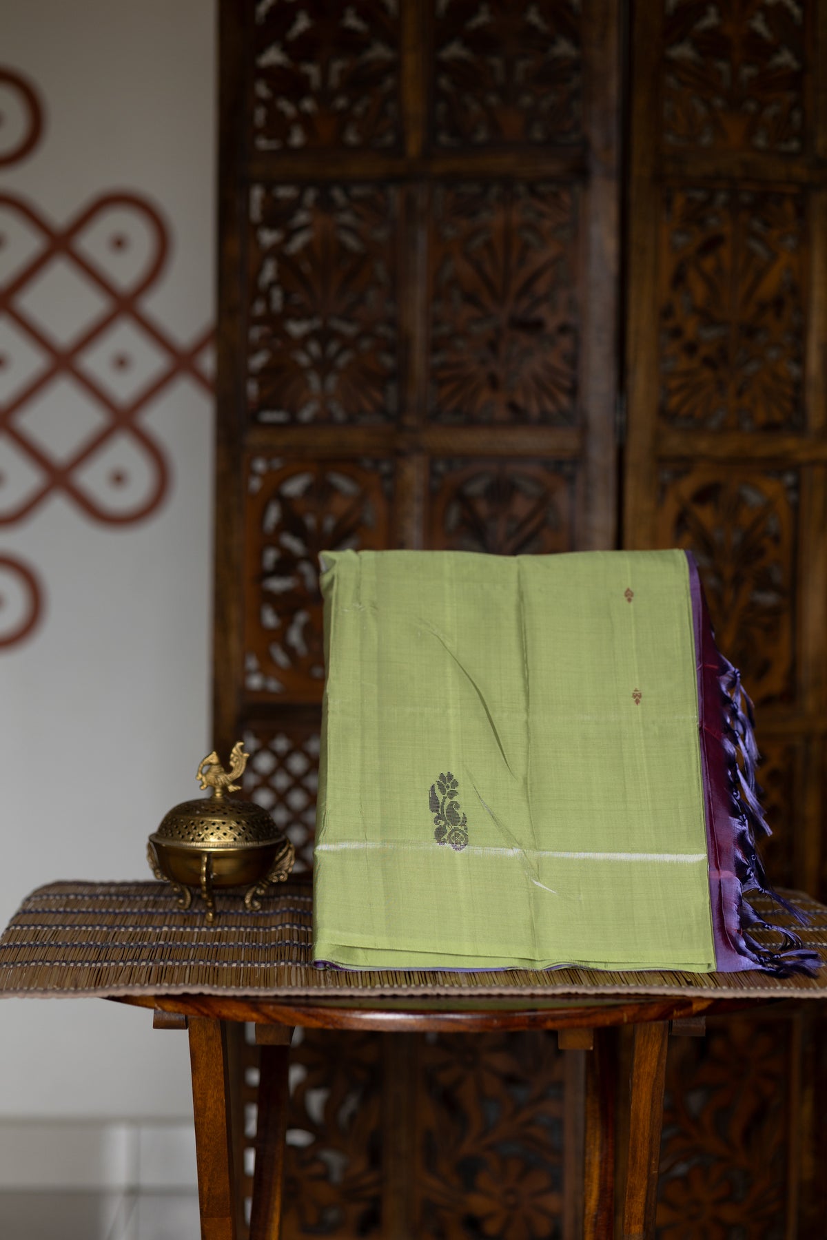 Pastel Green Chinnalampattu Saree with Dual Shade Purple & Lavender