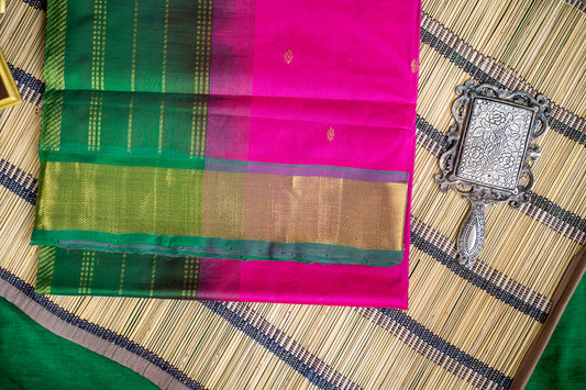 Dark Pink with meenakshi green silk cotton