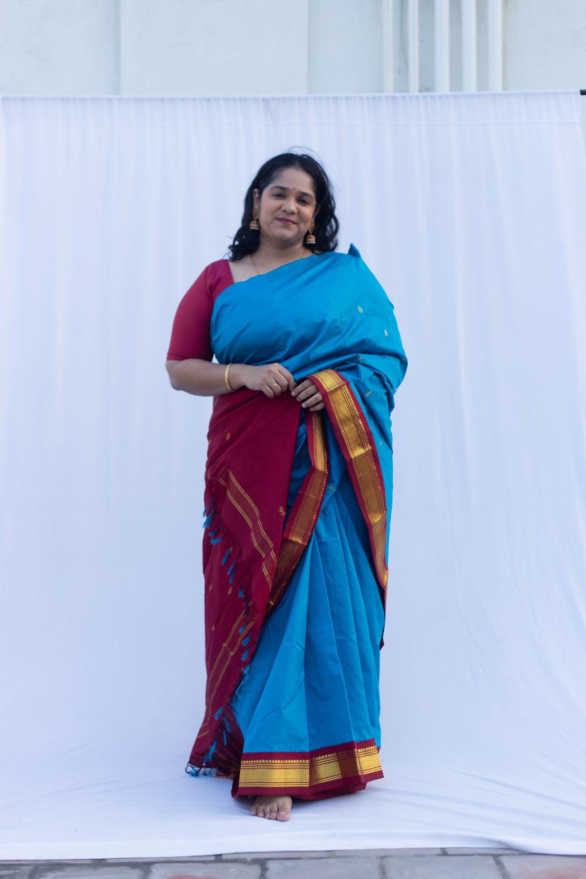 Electric blue with maroon pallu & border (Old Model)