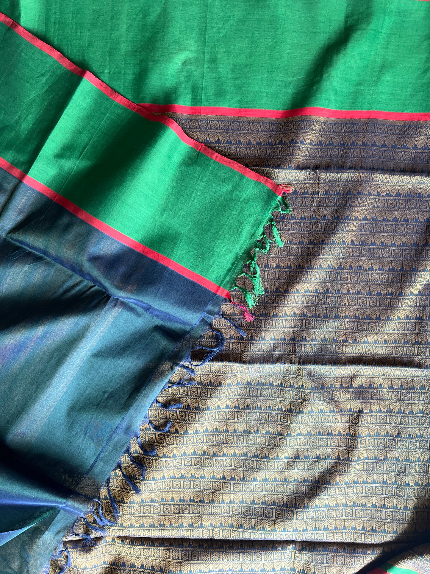Emerald green with meenakshi green and red ganga jamuna border