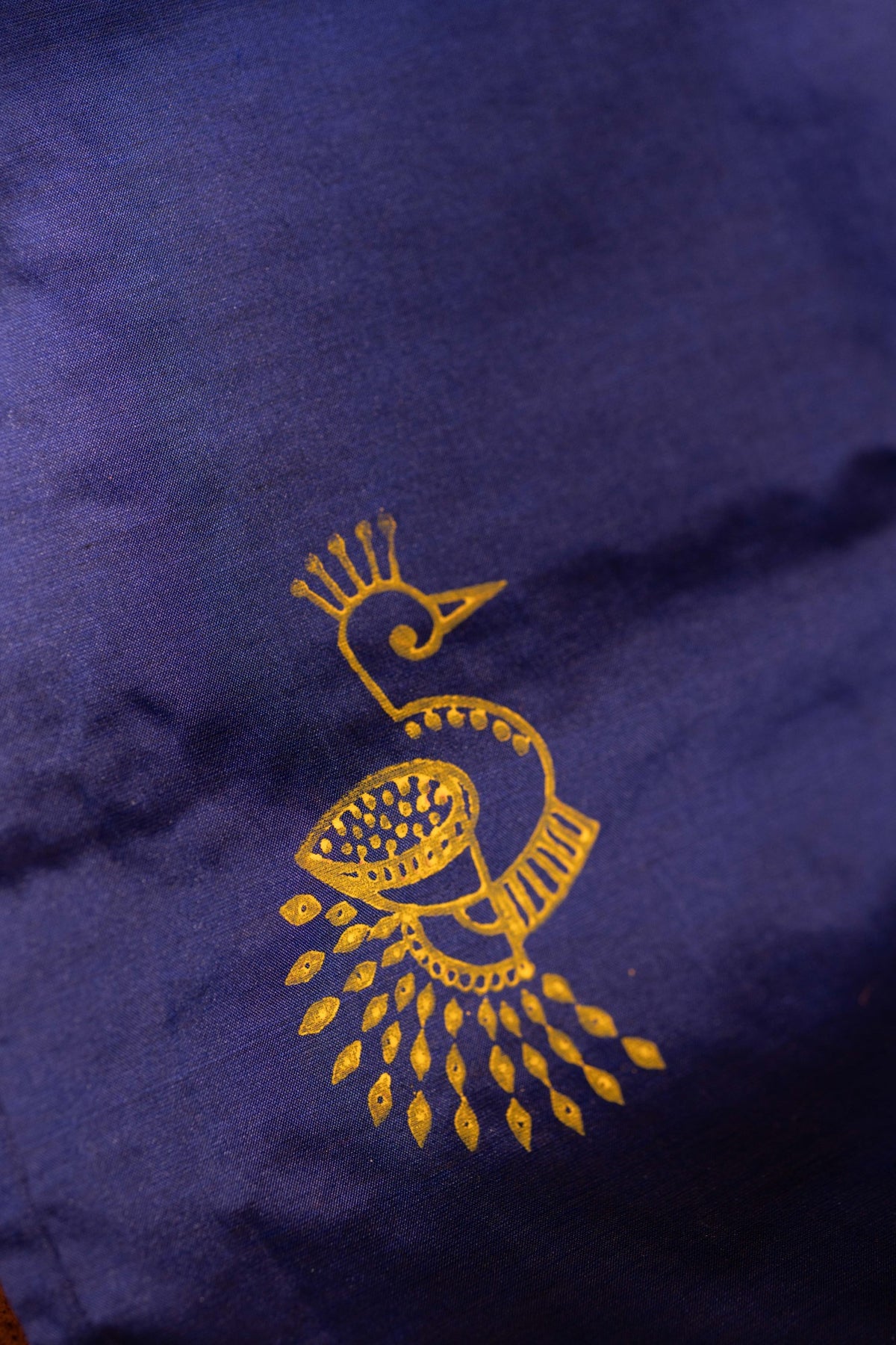 Navy Blue Printed Semi Silk Cotton Saree – Pairs with Rust Orange Blouse