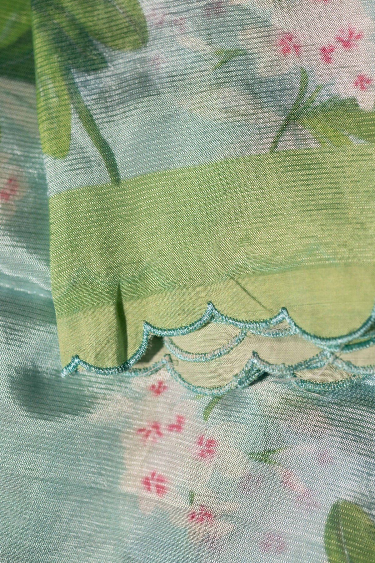Mangalgiri Garden Saree - Pastel Blue with Green