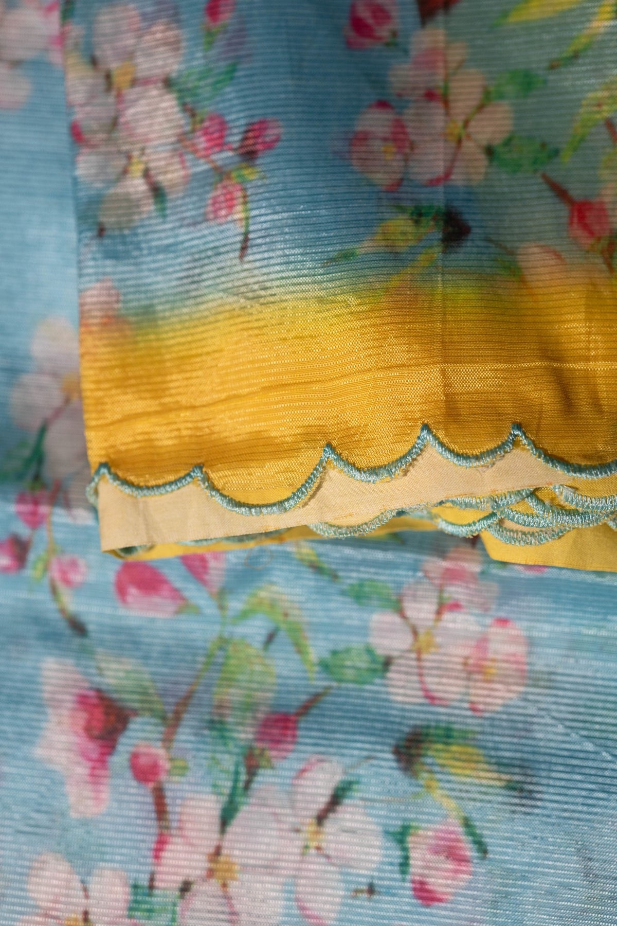 Mangalgiri Garden Saree - Sky Blue with Yellow