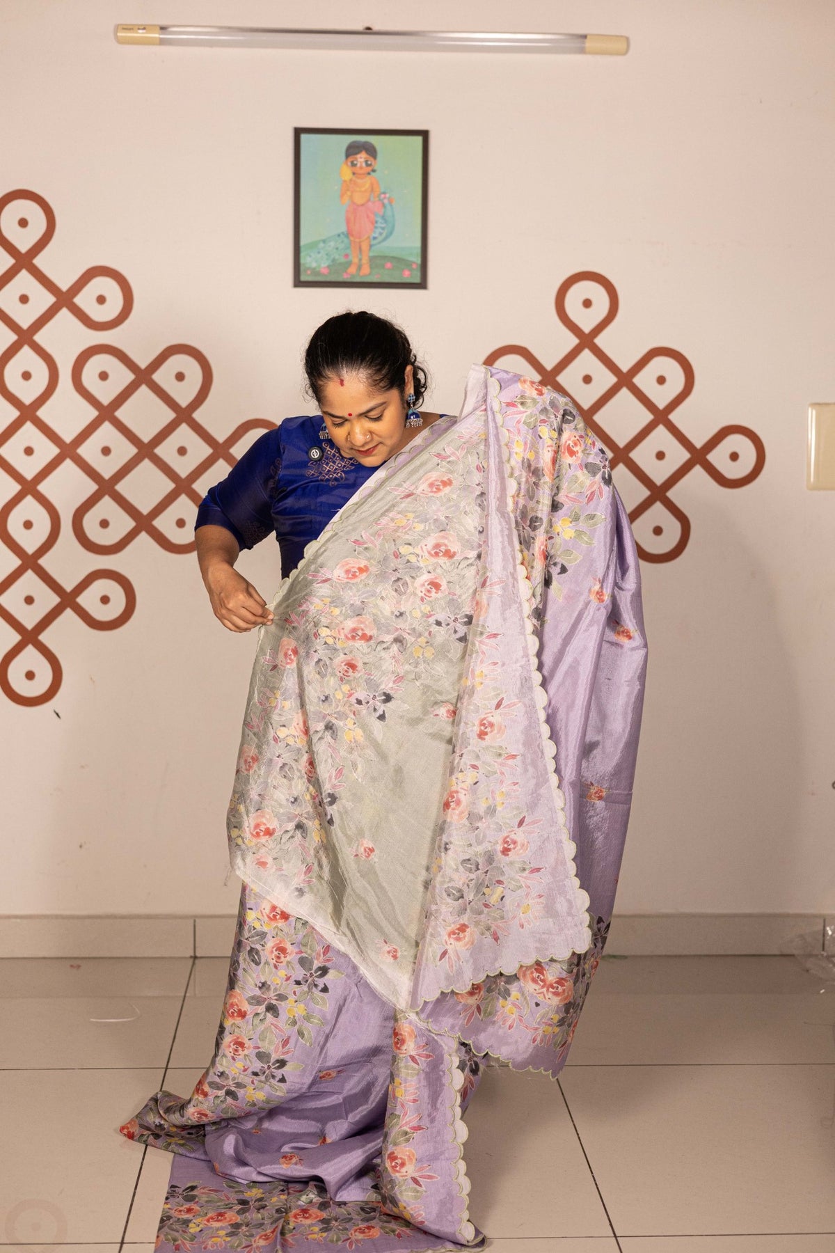 Mangalgiri Garden Saree - Lavender with Peach Floral