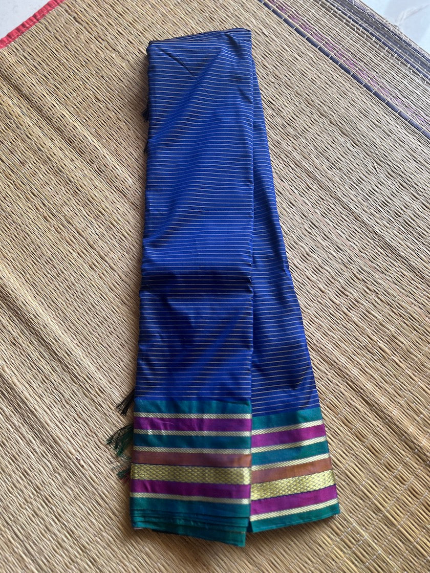 MS Blue Veldhari Stripes Art Silk Saree with Vadamalli Pallu