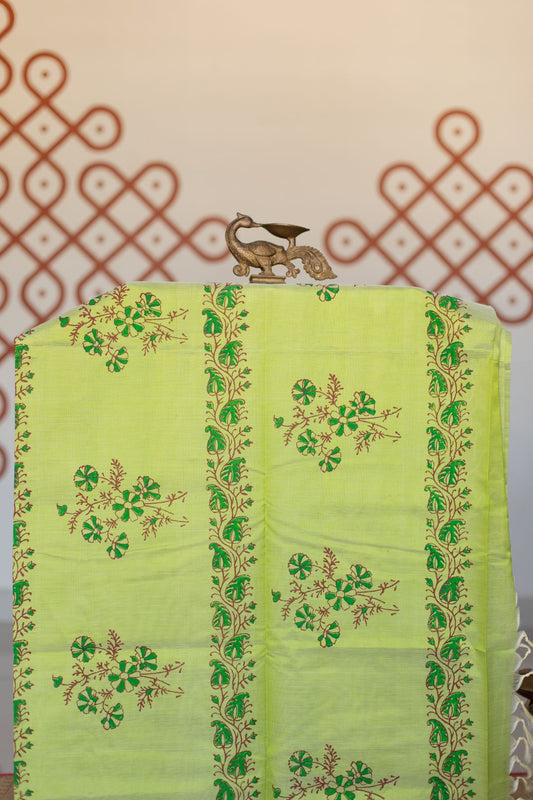 Pitsta / cardomom green hand block printed without border