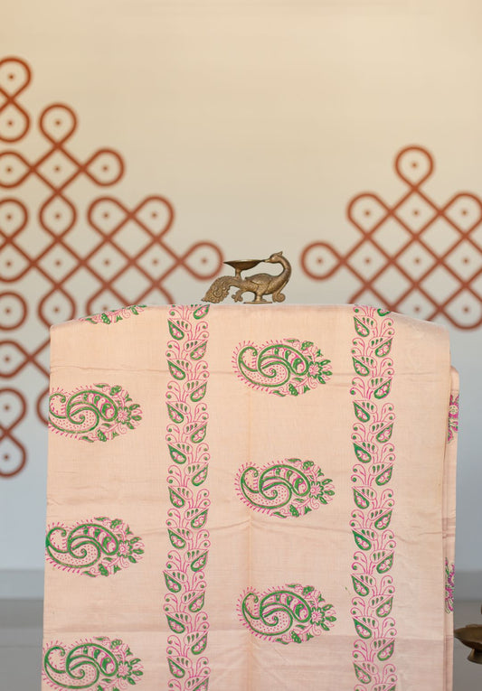 Cream Sandal with hand block print without border