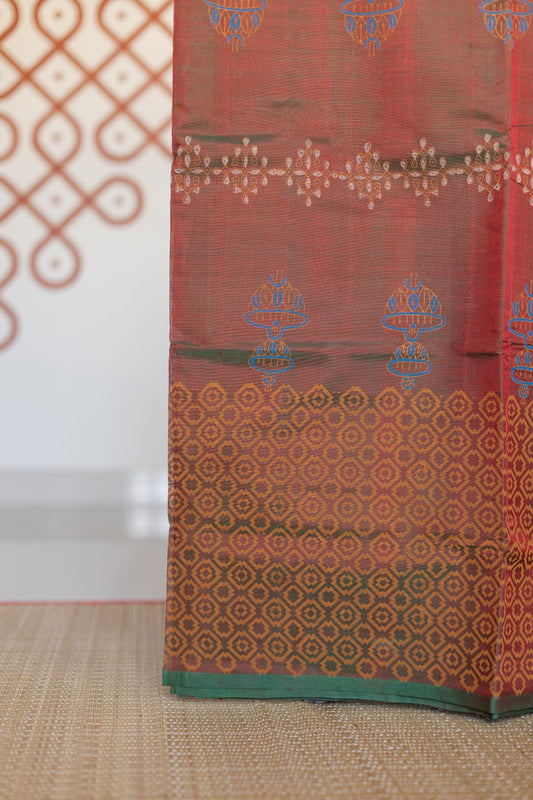 Maanthulir brown with hand block print without border