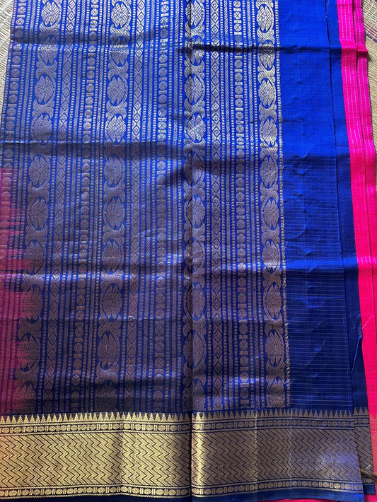 Rani pink with Royal blue muthukattam korvai border