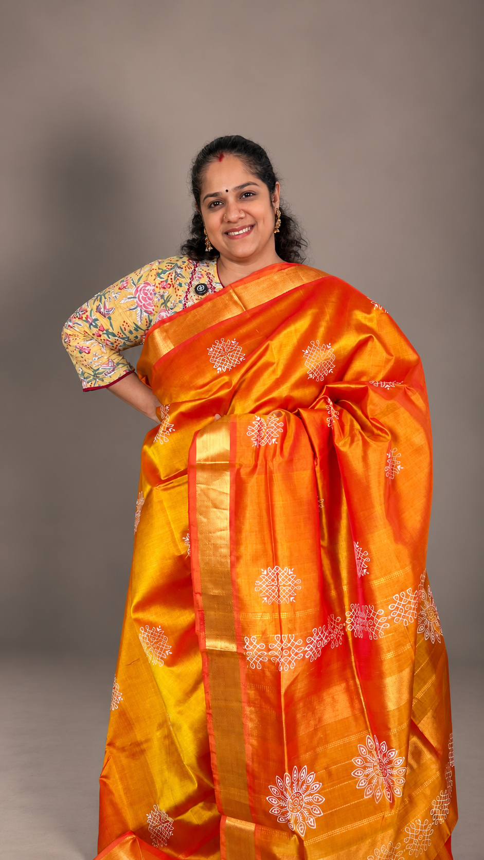 Golden Honey yellow with a shot of Pink- Kolam Saree