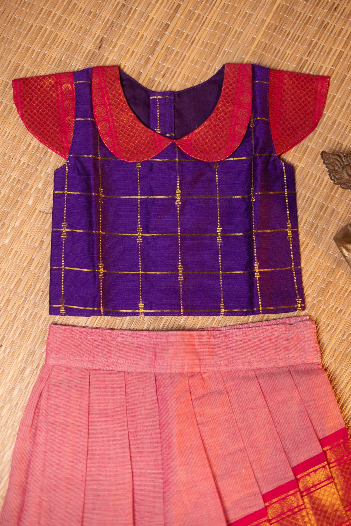 Violet Top & pink ganga jamuna Overlap skirt -1Y