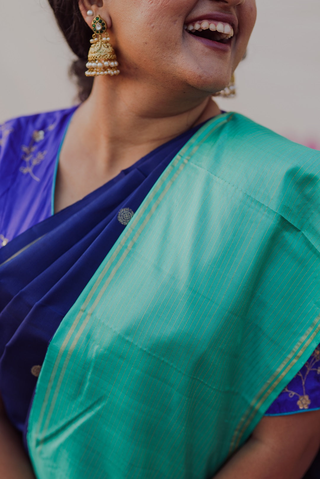 MS Blue with turquoise blue annam, chakram motifs with vaira oosi border