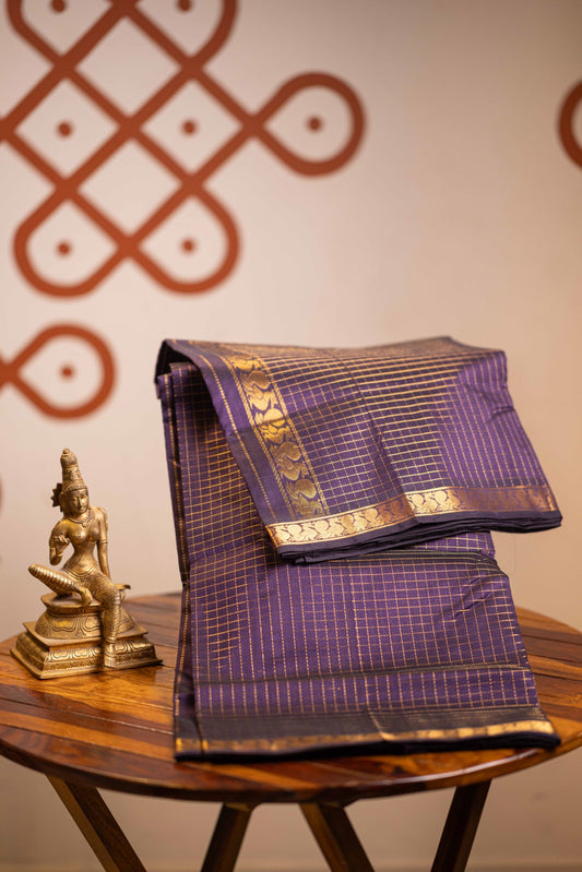 Small Border Vintage Muthukattam - Brinjal Violet