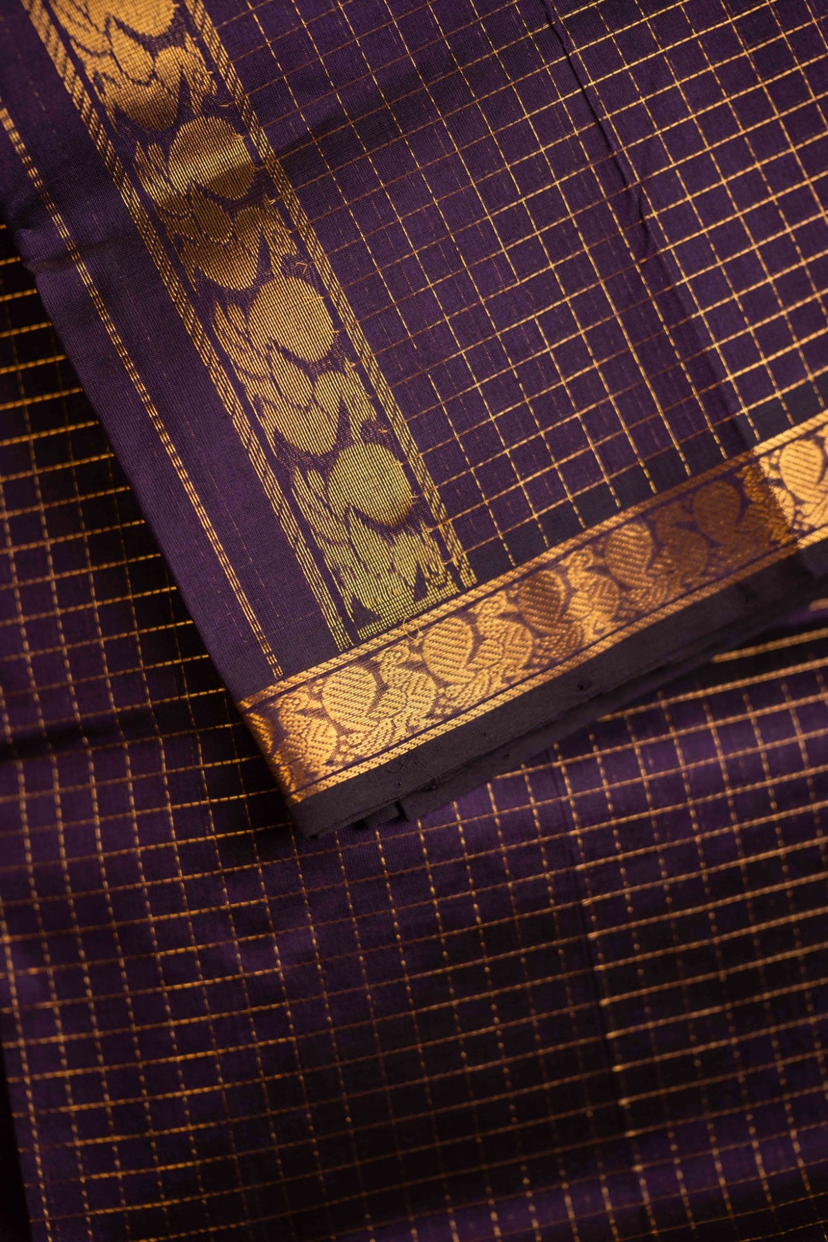 Small Border Vintage Muthukattam - Brinjal Violet
