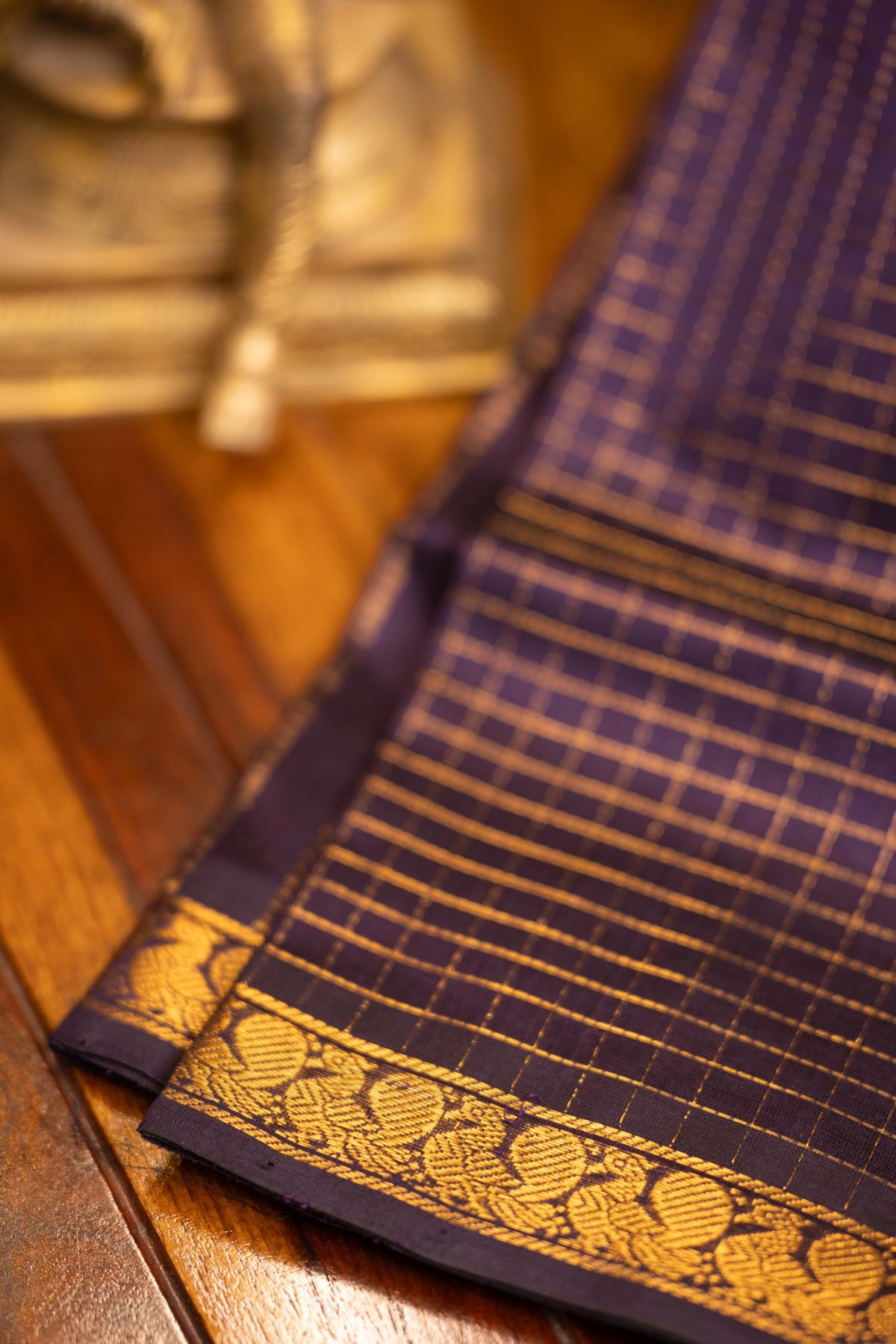 Small Border Vintage Muthukattam - Brinjal Violet