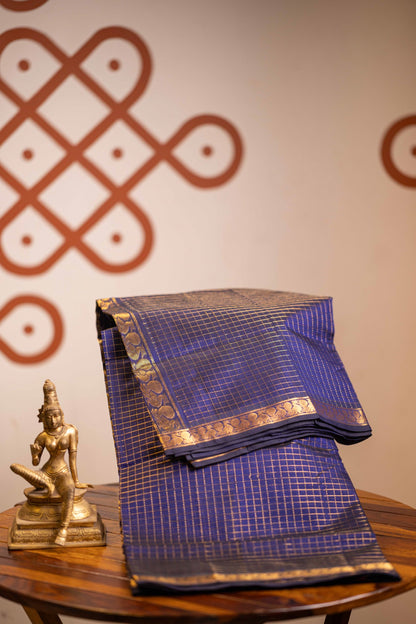 Small Border Vintage Muthukattam - Navy Blue