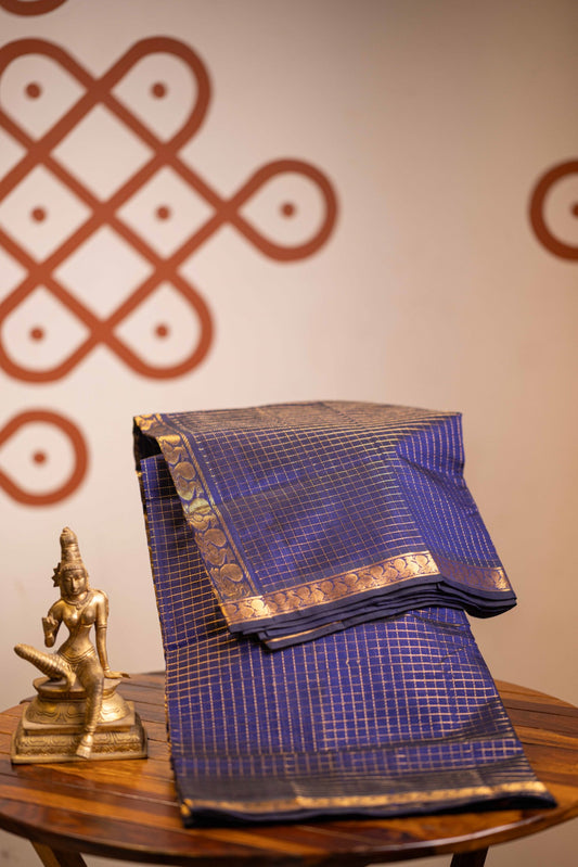 Small Border Vintage Muthukattam - Navy Blue