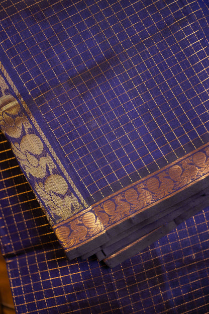 Small Border Vintage Muthukattam - Navy Blue