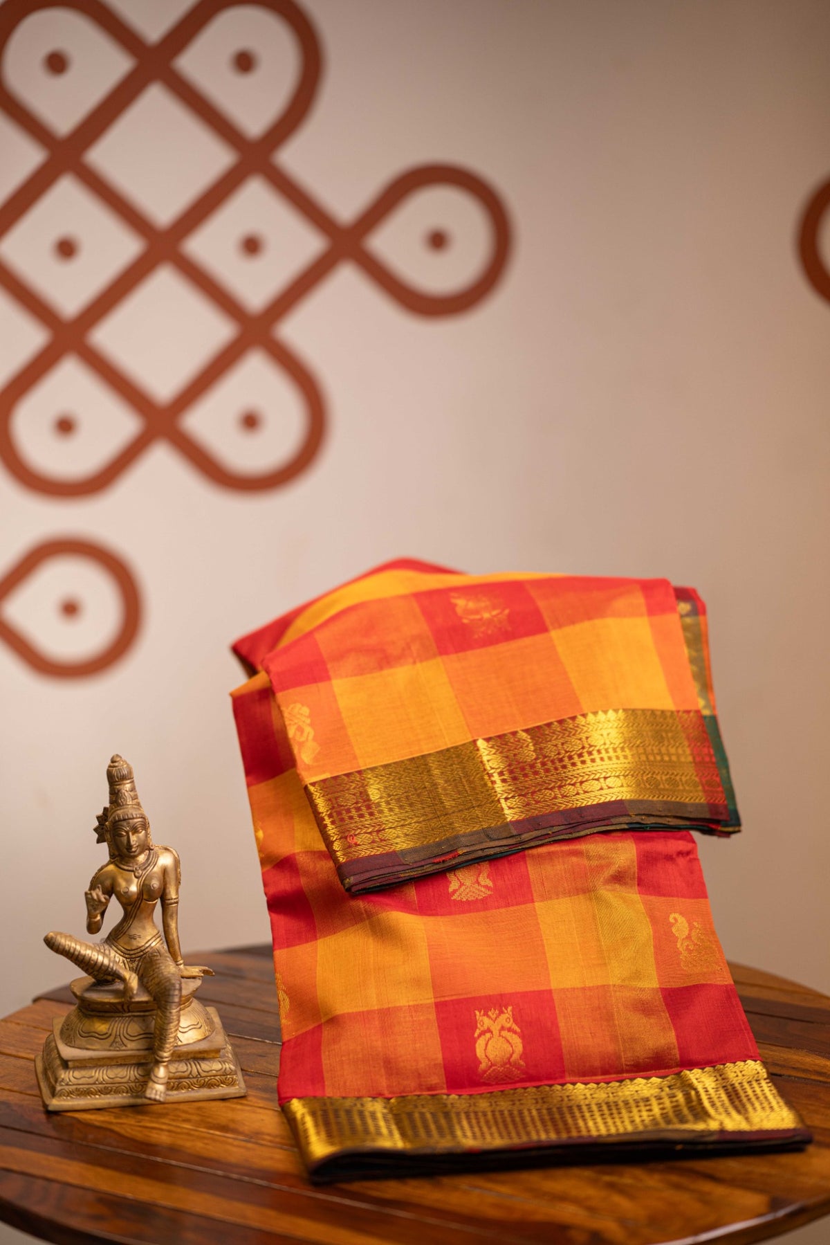 Paalum Pazhamum Checks in Orange, Red & Yellow