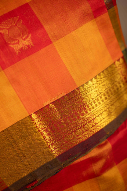 Paalum Pazhamum Checks in Orange, Red & Yellow