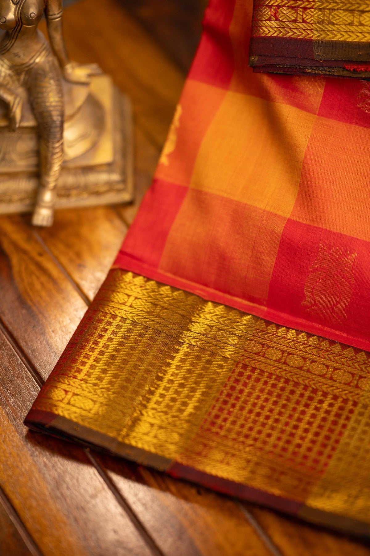 Paalum Pazhamum Checks in Orange, Red & Yellow