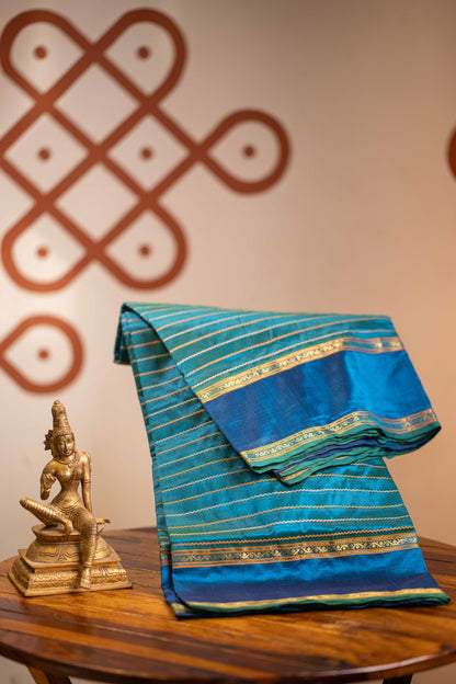 Dual Shade Mayil Kazhuthu Blue With sky blue Veldhari silk cotton