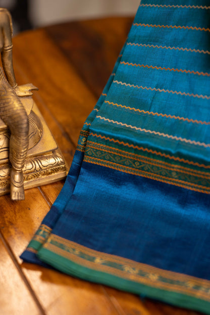 Dual Shade Mayil Kazhuthu Blue With sky blue Veldhari silk cotton