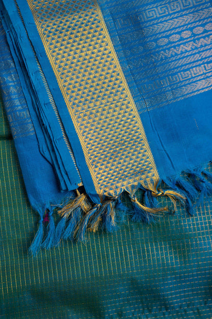 Vintage Mayil Kazhuthu Bluish Green with Sky Blue Pallu- Podikattam
