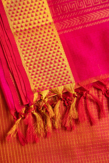 Vintage podi  Muthukattam silk cotton - Dual shade Orangish Pink with Rani pink Pallu