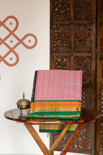 Baby pink lakshambutta with meenakshi green