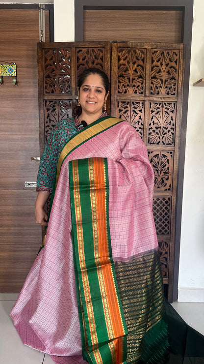 Baby pink lakshambutta with meenakshi green