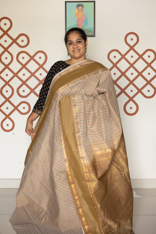 Biege with Golden colour silk cotton
