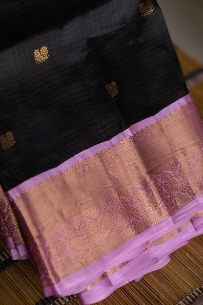 Black with Lavendar - Peacock Bhutta Saree