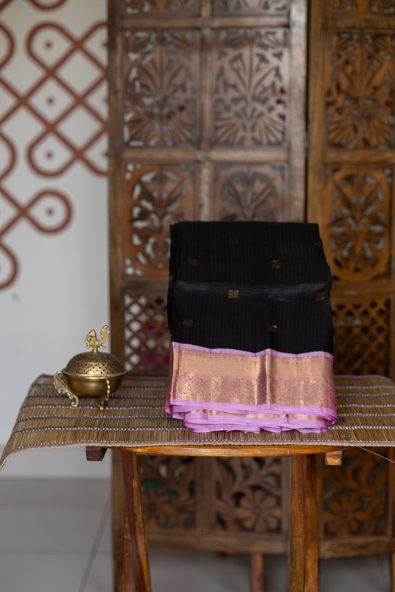 Black with Lavendar - Peacock Bhutta Saree