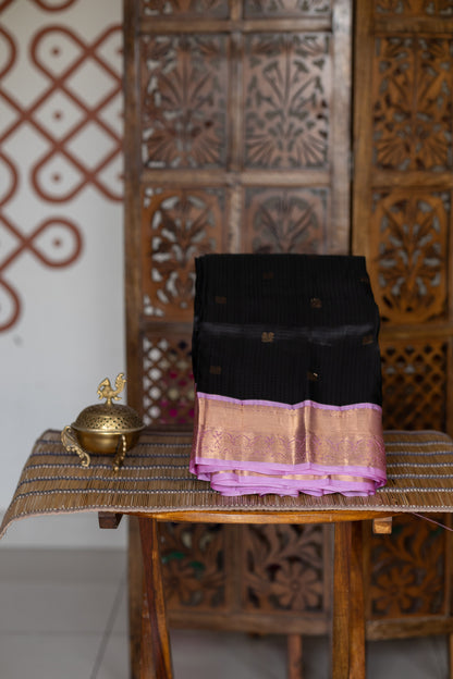 Black with Lavendar - Peacock Bhutta Saree