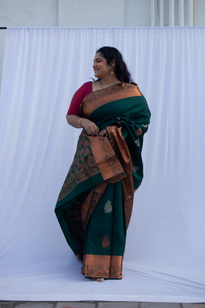 Bottle Green Copper Zari Sarees