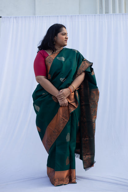 Bottle Green Copper Zari Sarees