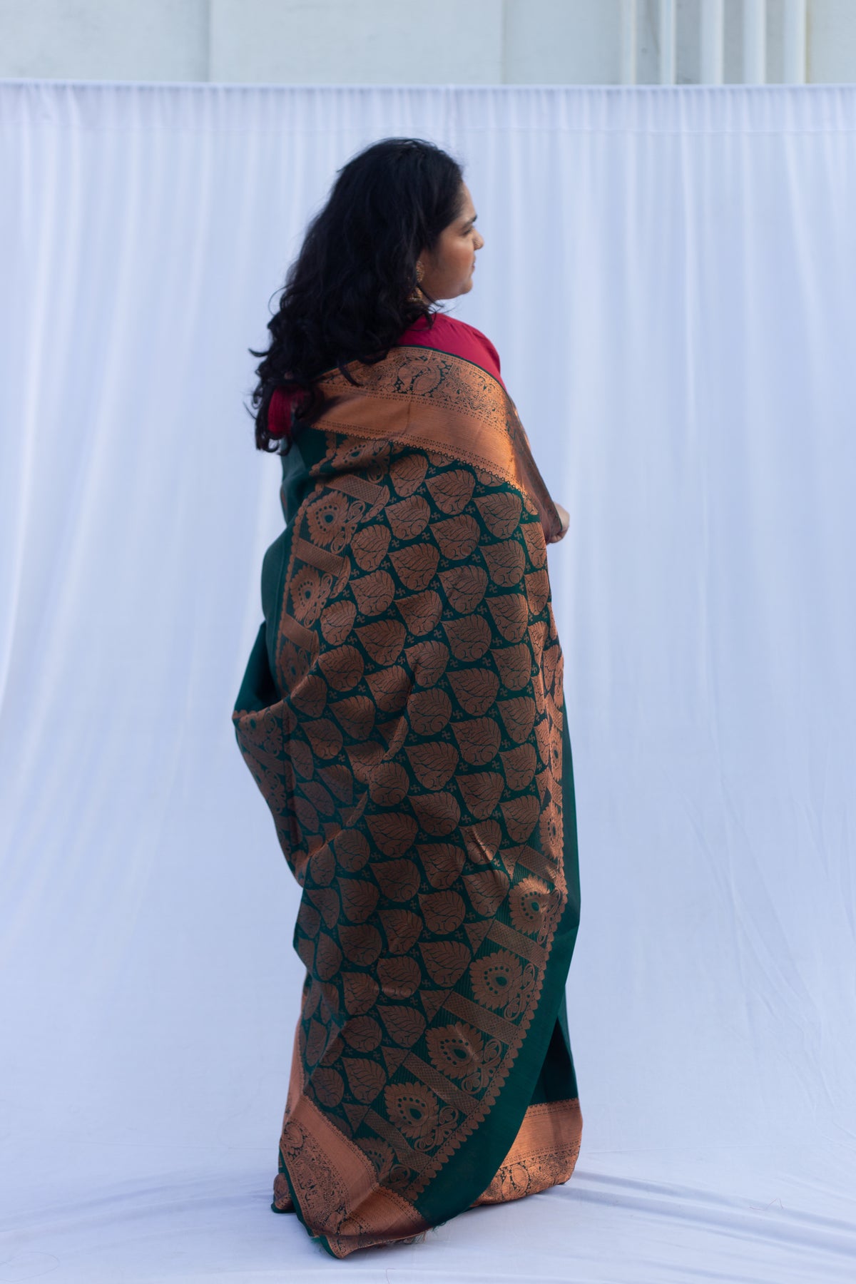 Bottle Green Copper Zari Sarees
