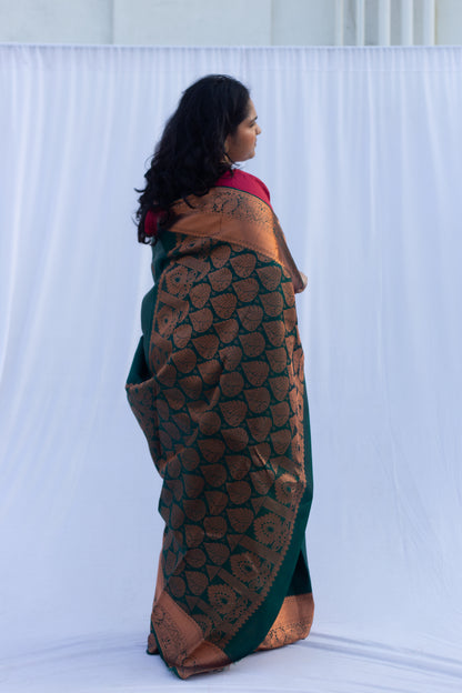 Bottle Green Copper Zari Sarees