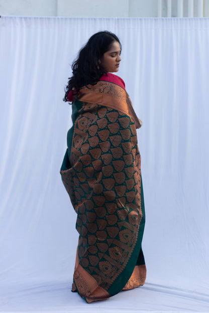 Bottle Green Copper Zari Sarees