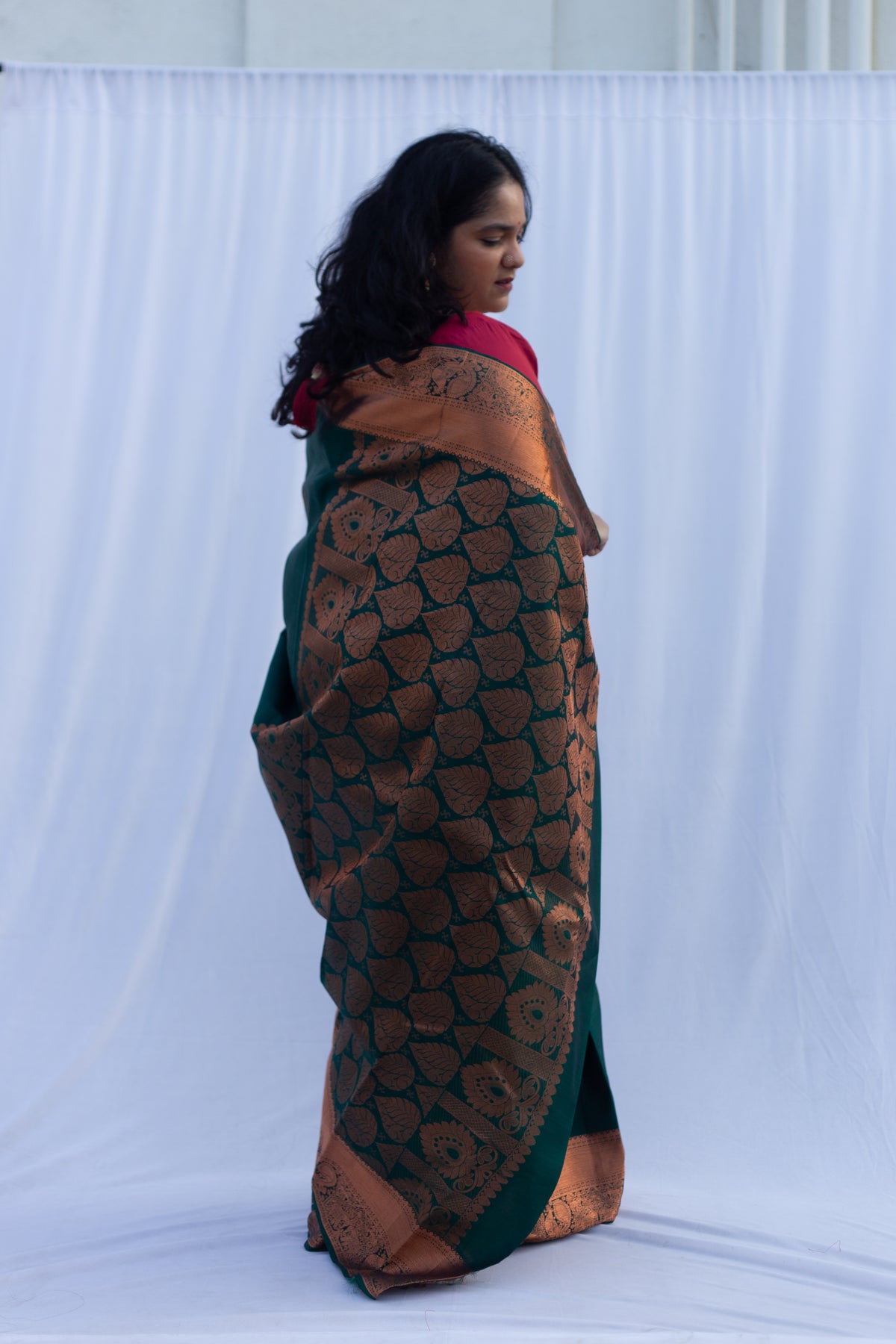 Bottle Green Copper Zari Sarees