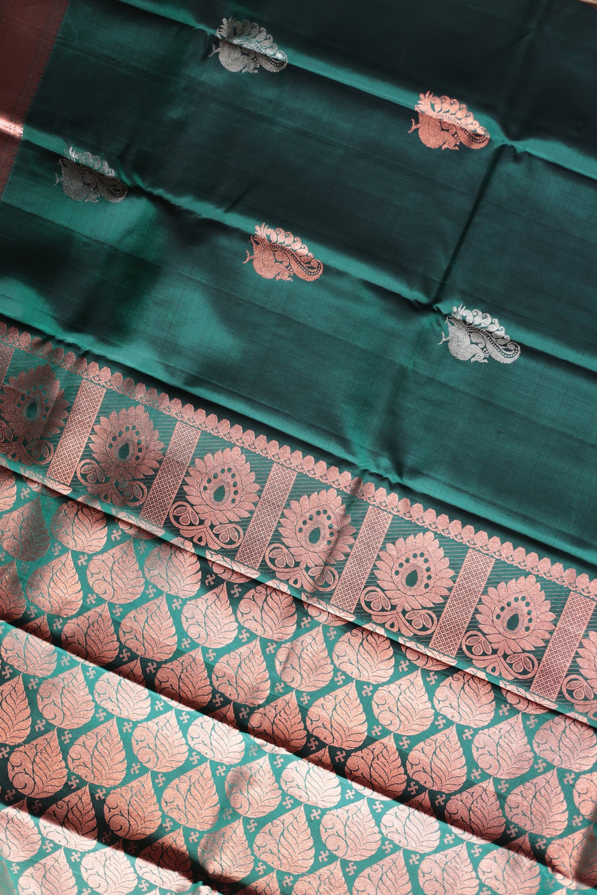 Bottle Green Copper Zari Sarees