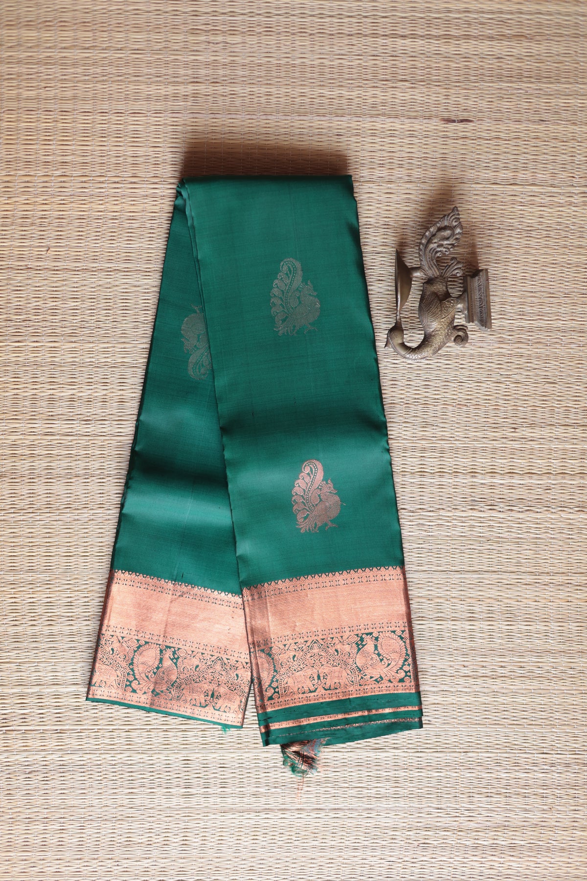 Bottle Green Copper Zari Sarees