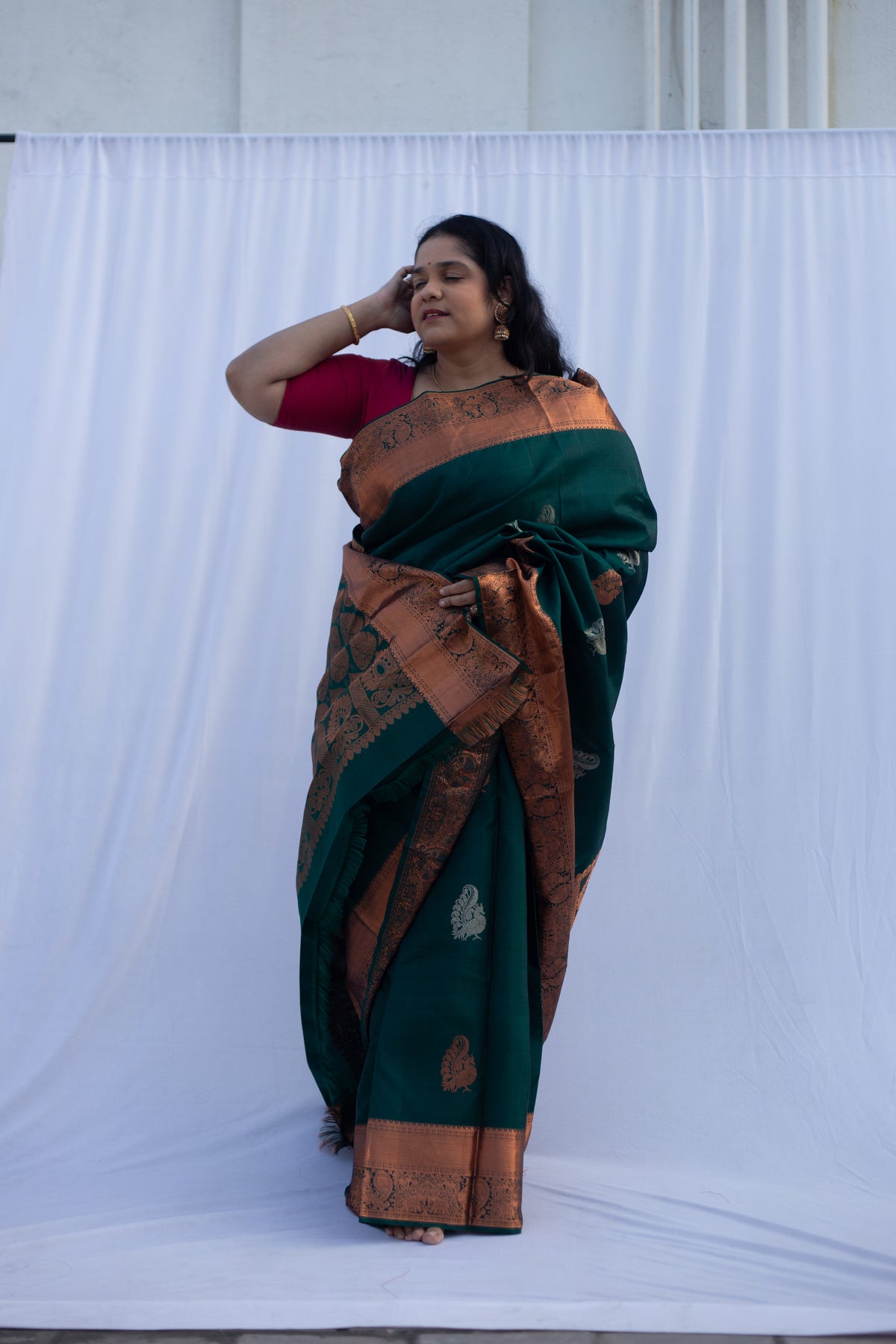 Bottle Green Copper Zari Sarees